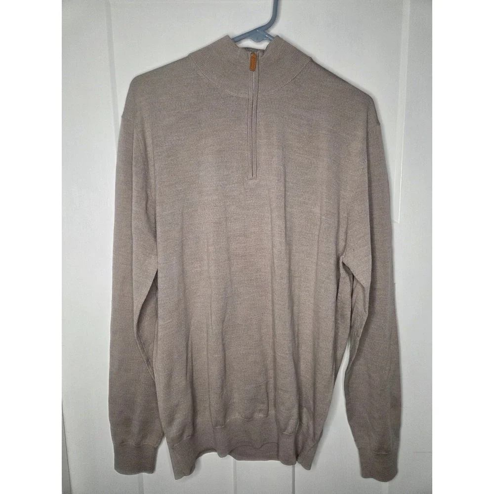 Collars & Co Mens XL Australian Merino Wool Quarter Zip Sweater Taupe Heather